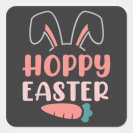 Pegatina Cuadrada Feliz Día de Pascua - Divertido conejito