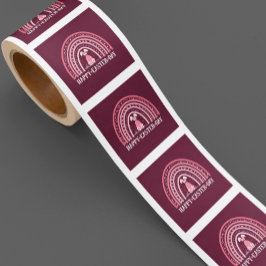 Pegatina Cuadrada Feliz Día de Pascua El Arcoiris lindo Diseño Conej