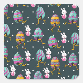 Pegatina Cuadrada Feliz Día de Pascua - Gracioso Patrón de Deseos de