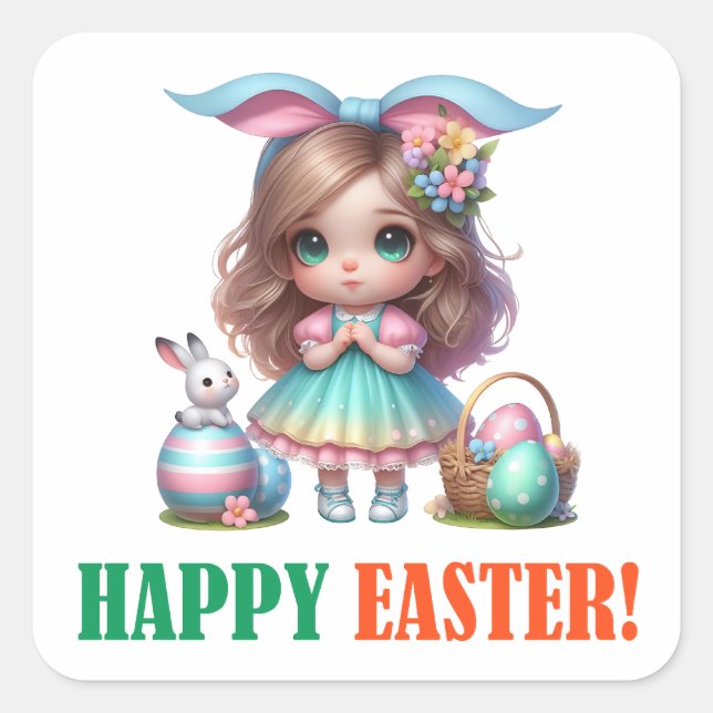 Pegatina Cuadrada Feliz Día de Pascua - Resurrección (Anverso)