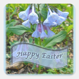 Pegatina Cuadrada Feliz Día de Pascua, Virginia Bluebells