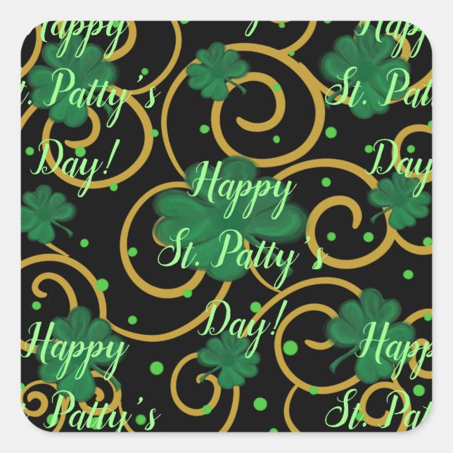 Pegatina Cuadrada Feliz día de San Patricio       (Anverso)