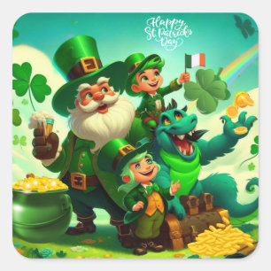 Pegatina Cuadrada Feliz día de San Patricio colorido