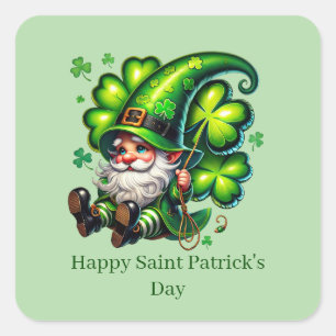 Pegatina Cuadrada Feliz día de San Patricio duende personalizable