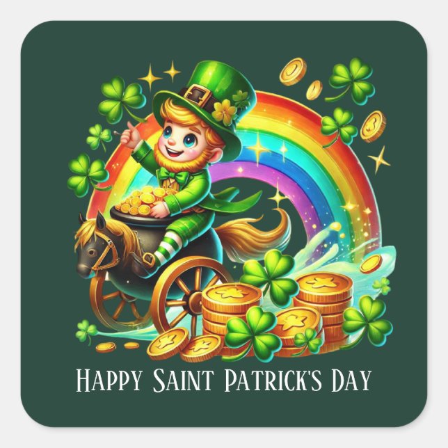Pegatina Cuadrada Feliz día de San Patricio fiesta personalizable (Anverso)