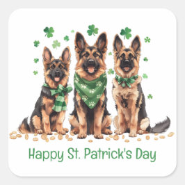 Pegatina Cuadrada Feliz Día de San Patricio, perros pastores alemane