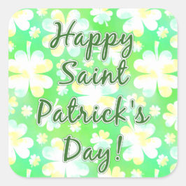 Pegatina Cuadrada Feliz Día de San Patricio Shamrock acuarela retro