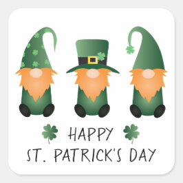 Pegatina Cuadrada Feliz Día de San Patrones Gnomes Naranja Verde