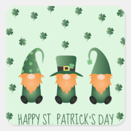 Pegatina Cuadrada Feliz Día de San Patrones Gnomes Naranja Verde