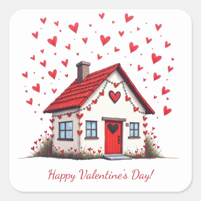 Pegatina Cuadrada ¡Feliz Día de San Valentín! (Anverso)