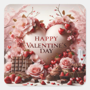 Pegatina Cuadrada Feliz Día de San Valentín