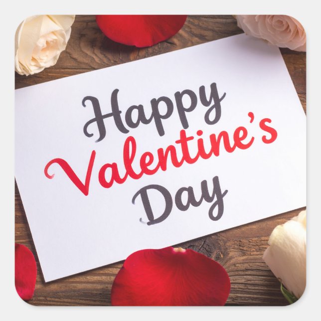 Pegatina Cuadrada Feliz día de San Valentín (Anverso)