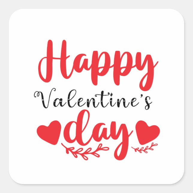 Pegatina Cuadrada Feliz Día de San Valentín (Anverso)