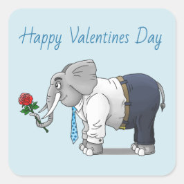 Pegatina Cuadrada Feliz día de San Valentín a los elefantes