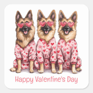 Pegatina Cuadrada Feliz día de San Valentín a los perros Pastor Alem