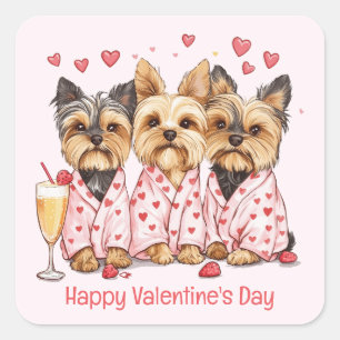 Pegatina Cuadrada Feliz Día de San Valentín a los perros yorkie