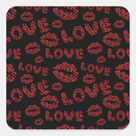 Pegatina Cuadrada Feliz día de San Valentín Amor Elegante Rojo y Neg