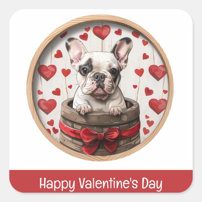 Pegatina Cuadrada Feliz Día de San Valentín Bulldog francés (Anverso)