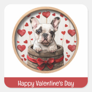 Pegatina Cuadrada Feliz Día de San Valentín Bulldog francés