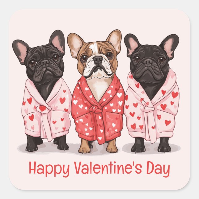 Pegatina Cuadrada Feliz Día de San Valentín Bulldog francés (Anverso)