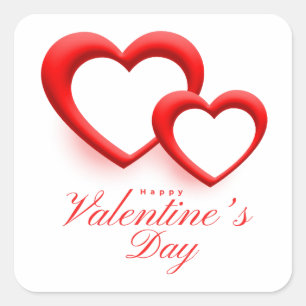 Pegatina Cuadrada Feliz Día de San Valentín con dos corazones-23540