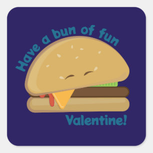 Pegatina Cuadrada Feliz Día de San Valentín de Cheeseburger Negro