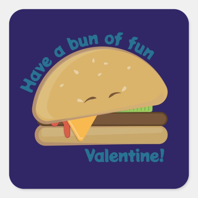 Pegatina Cuadrada Feliz Día de San Valentín de Cheeseburger Negro (Anverso)