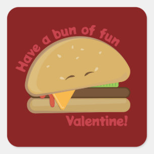 Pegatina Cuadrada Feliz Día de San Valentín de Cheeseburger Rojo Osc