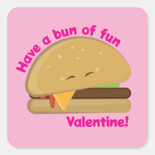 Pegatina Cuadrada Feliz día de San Valentín de la hamburguesa de que