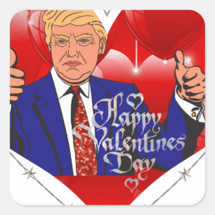 Pegatina Cuadrada feliz día de San Valentín donald trump