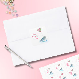Pegatina Cuadrada Feliz día de San Valentín Foca de acuarela con cor