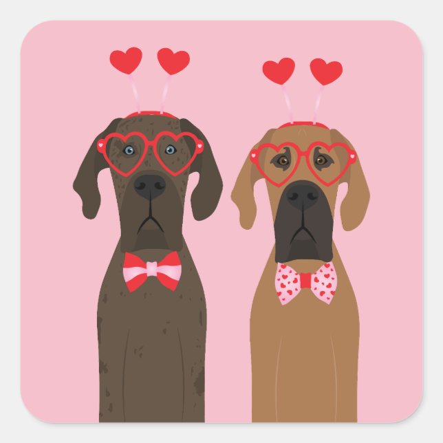 Pegatina Cuadrada Feliz Día de San Valentín grandes perros daneses (Anverso)
