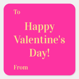 Pegatina Cuadrada Feliz día de San Valentín para de Cuadrado Dorado