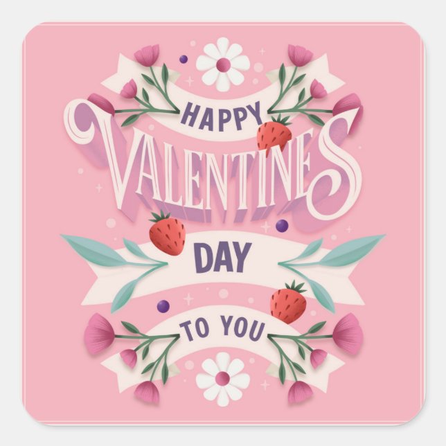 Pegatina Cuadrada Feliz Día de San Valentín para ti (Anverso)