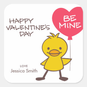 Pegatina Cuadrada Feliz día de San Valentín patitos SER MÍO