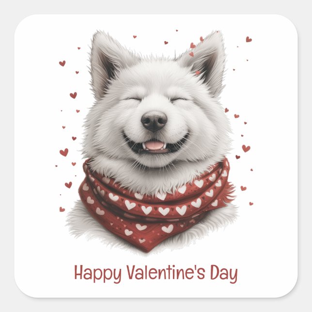 Pegatina Cuadrada Feliz día de San Valentín perro Samoyedo (Anverso)