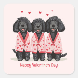 Pegatina Cuadrada Feliz día de San Valentín Perros Caniche Estándar 