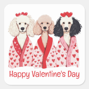 Pegatina Cuadrada Feliz Día de San Valentín Perros de fideos estánda