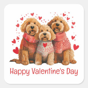 Pegatina Cuadrada Feliz día de San Valentín perros Goldendoodle