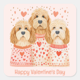 Pegatina Cuadrada Feliz Día de San Valentín Perros Goldendoodle