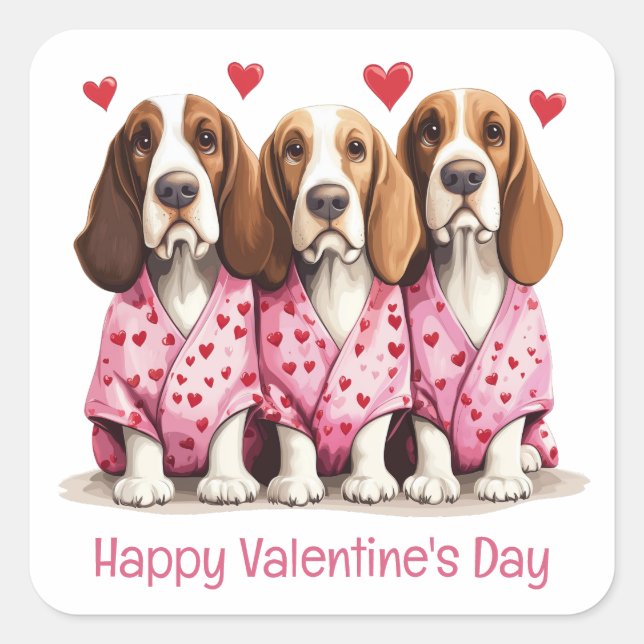 Pegatina Cuadrada Feliz Día de San Valentín perros hondos comunes (Anverso)