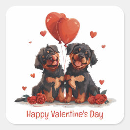 Pegatina Cuadrada Feliz Día de San Valentín, perros Rottweiler