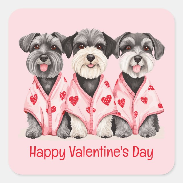 Pegatina Cuadrada Feliz Día de San Valentín Perros Schnauzer (Anverso)