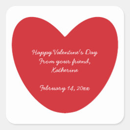 Pegatina Cuadrada Feliz Día de San Valentín, personalizado de clase 