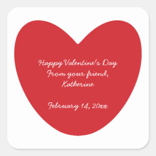 Pegatina Cuadrada Feliz Día de San Valentín, personalizado de clase