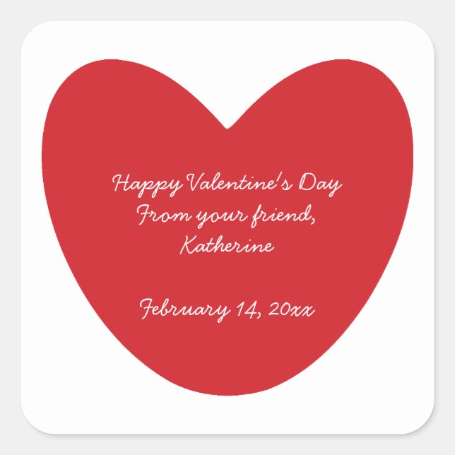 Pegatina Cuadrada Feliz Día de San Valentín, personalizado de clase  (Anverso)