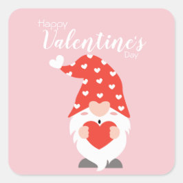 Pegatina Cuadrada Feliz Día de San Valentín se vuelve rosado rojo