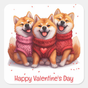 Pegatina Cuadrada Feliz Día de San Valentín Shiba Inu Perros
