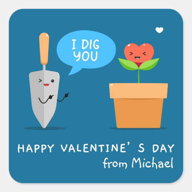 Pegatina Cuadrada Feliz Día de San Valentín, te engaño divertido amo (Anverso)