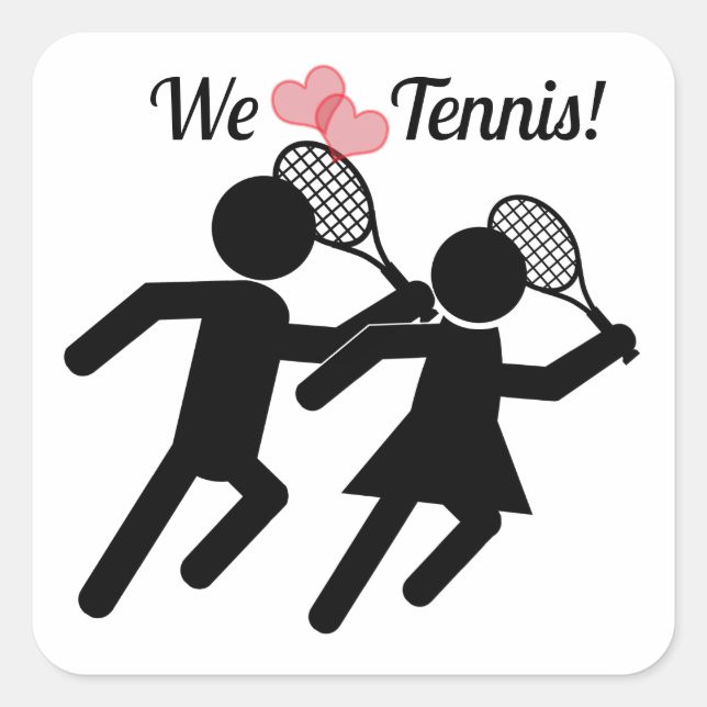 Pegatina Cuadrada Feliz Día de Tenis (Anverso)